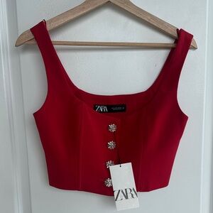 Zara Red Crop Top with Sparkling Buttons brand new with tags